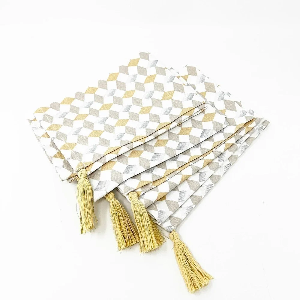 IKEA GOKVALLA Napkins with Gold Tassels Set of (4)